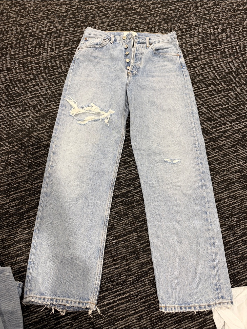 Agolde Light Blue Distressed Straight Leg Jeans